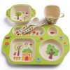Детская бамбуковая посуда с сюжетом, 5 предметов, избушка в саду